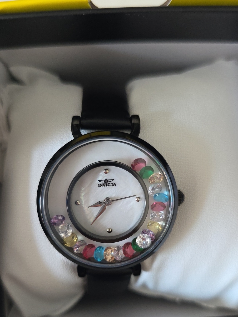 525. Invicta Celestial Lady 33mm Black Tone Case Black+White Metal Dial Black Ba